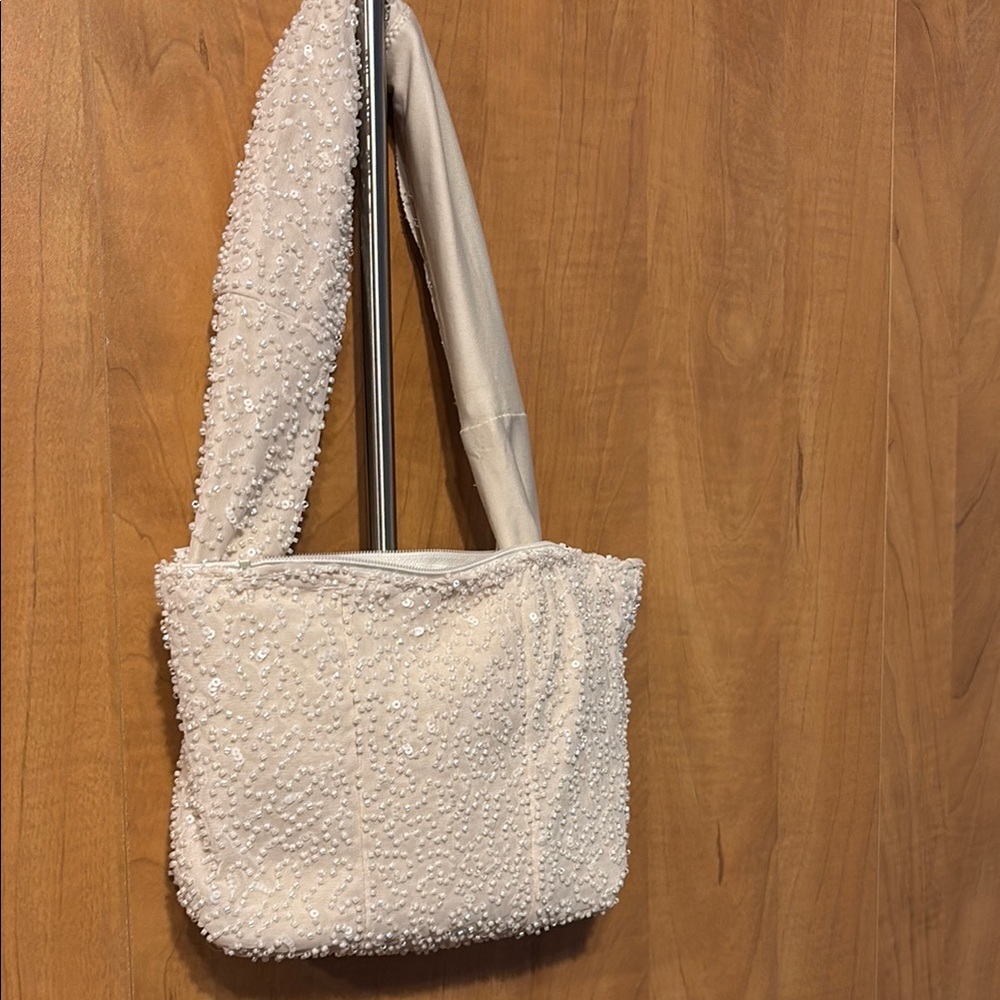 White Plush Shoulder Bag with Fuzzy Texture